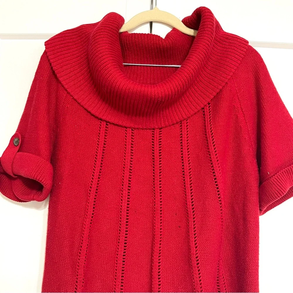 Banana Republic 100% cotton Red Cowl Turtleneck Short Sleeve Sweater - Picture 5 of 11